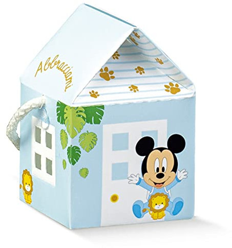 Ingrosso e Risparmio Kit 12 Scatoline Topolino Disney Baby a Forma di casetta con Cordoncino per Confetti o oggettini - pensierini Nascita Maschietto