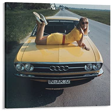 Auto-Poster, Motiv: Audi 100 Coupé S, Mädchen, dekoratives Gemälde, Leinwand, Wandkunst, Wohnzimmer, Poster, Schlafzimmer, Gemälde, 40 x 40 cm