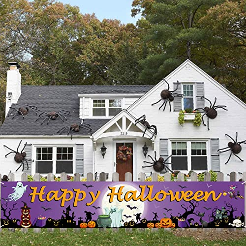 Happy Halloween Banner - Langer Stoff Kürbis Geister Mond Trick or Treat Hof Schild Hintergrund für Party Dekoration, Outdoor Zaun, Garten, Terrasse und Foto Hintergrund