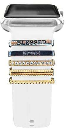 5ST Charms für Apple Watch Armband 41mm 45mm 40mm 44mm 42mm 46mm 38mm Herren/Damen,Diamant+Metall Dekorative Ring Schmuck für iWatch series 10 9 8 7 6 5 4 3 se,Fitbit Versa/sense,Silikon Band Zubehör