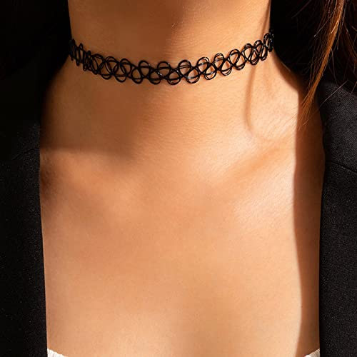 Wendalern Collier ras du cou tatouage noir Collier ras du cou élastique Collier au henné extensible Collier court tressé ajouré Bijoux pour femmes et filles