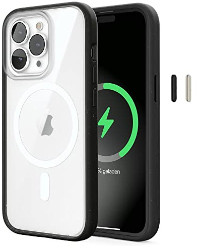 Woodcessories - iPhone 14 Pro Max Clear Case mit MagSafe | Transparente Handyhülle mit Kameraschutz | Anti Yellowing, Anti Kratzschutz, Dünn, Schwarz Klar | DIY Knöpfe