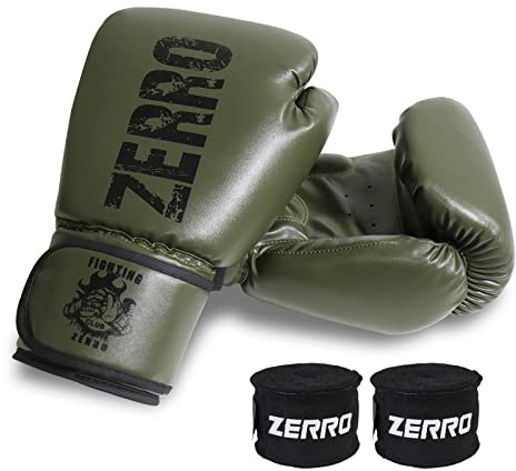 ZERRO Guantes de Boxeo de Cuero PU para Entrenamiento Sparring en Muay Thai Kickboxing Fitness con Dos Vendas de Boxeo 12 14oz