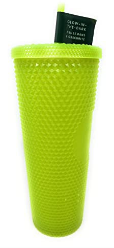 Starbucks Vaso de doble pared que brilla en la oscuridad, 24 onzas, con luz negra, UV, verde limo