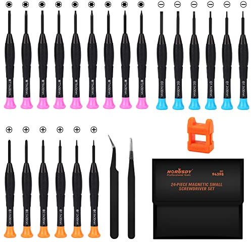 BRIMIX 24 pcs juego de destornilladores de precisión, destornillador relojero, para reparación de portatil o telefono móvil. Incluye dos pinzas y estuche organizador