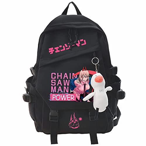 Anime Chainsaw Man Character Power Nylon Backpack,Fashion Cartoon Large Capacity School Bag College Bag,Black,L