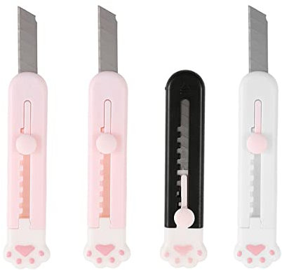IERCZA 4 Stück tragbares einziehbares Universalmesser, Mini Tasche Katze Pfote Kunst Utility Messer,Schreibwaren Messer, Express Box Messer Papier Cutter Handwerk Verpackung Schreibwaren