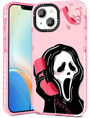 Qerrassa Pink Skull Case for iPhone 13 6.1'' Cute Cartoon Character Kawaii Soft TPU Cover for Girly Girls Kids Boys Phone Cases Funny Pattern Fashion Protective Case for iPhone 13