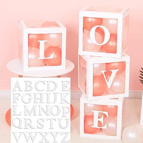 GoldRock 4 Stück Ballonbox Transparent mit 26 Buchstaben A-Z, Ballon Box Hochzeit Geburtstag,Baby Boxen Deko, Geschenkbox Baby Party Dekoration,Transparente Box Love,One,Babyshowerparty Deko Junge