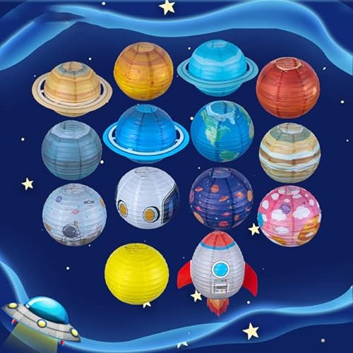 8 Stück 12'' Sonnensystem Acht Planeten Geburtstag Papierkugel Lampion Hängende Galaxielaternen Weltraumthema Laternen Kinderparty Dekor-14 Stück Weltraumplaneten, 12 Zoll