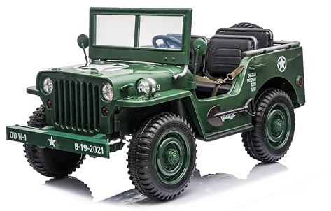 FINOOS Véhicule Voiture électrique Enfant J.E.E.P Willy's Army 24V, 3 Places, avec télécommande 2,4 GHz, 4 x Moteur 24V 200W (Vert Matcha)