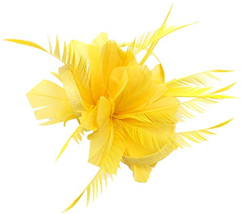 Damen Fascinator Hut Kopfschmuck Hochzeit Hüte Hat Clips Schleier Stirnband Mesh Tea Party Kopfbedeckung Frauen Pillbox Hut Haarschmuck für Kirche Halloween Cocktail Club Gelb