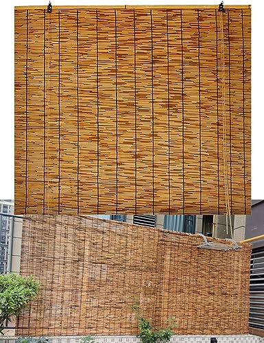 GUETTO Schilf Vorhang Retro Bambusrollo Wetterfest Sonnenschutz Rollo Mit Lifter Bambus Rollo Jalousine Aussenbereich Holzrollo Lichtfilterung Vorhänge Für Patio Balkon,150x330cm