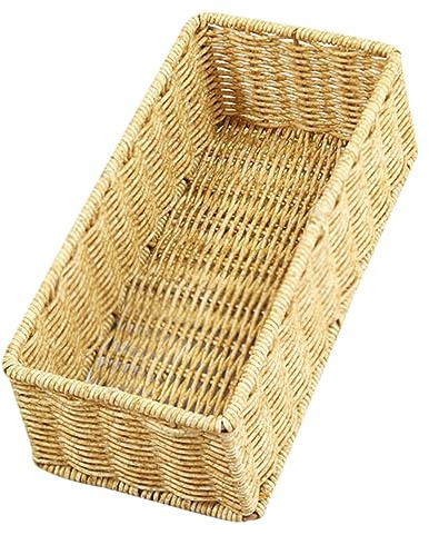 COLLBATH Cesta de Almacenamiento de Imitación Ratan Tejida Multifuncional para Cubiertos y Utensilios Cesta de Almacenaje para Cocina y Mesa Organizador de Frutas y Accesorios del Hogar