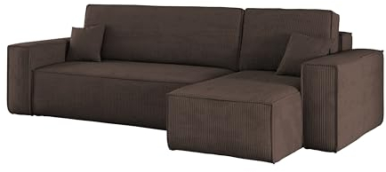 Kaiser Möbel, Ecksofa mit schlaffunktion, mit Bettkasten, Schlafsofa Best, Designer Sofa, Modern Design Couch, Polsterecke, Freistehend, Dicker Cord, Braun Rechts