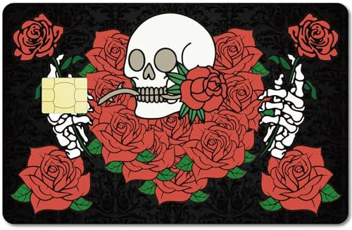 CREATCABIN Hippie-Kartenaufkleber Mit Totenkopf-Motiv,Debit-Kreditkarten-Skins,Abdeckung,Personalisierter Bankkartenschutz,Rose,Abnehmbare Folie,Wasserfest,Kratzfest Für Transport,Bankkarte,186x137mm