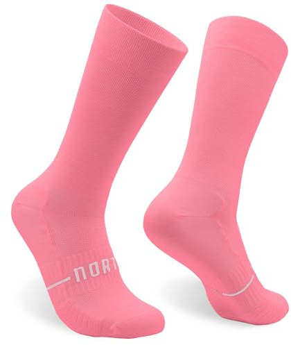 NORTEI Chaussettes Cyclisme et Course Hommes et Femmes – Triathlon Randonnée Gym – Rembourrées, Respirantes, Compressives (S, M, Rose)