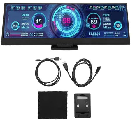 Jectse 14 Inch Computer Temp Monitor, Stretched Bar LCD Display CPU GPU Temperature Monitor with Eye Protection for Aida64
