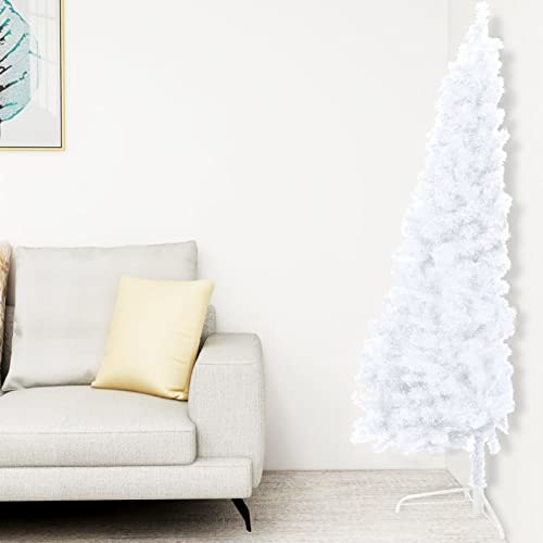 Tidyard Künstlicher Halber Weihnachtsbaum mit LEDs & Kugeln Tannenbaum Christbaum Dekobaum Kunstbaum Weihnachten Dekoration Weiß 210 cm