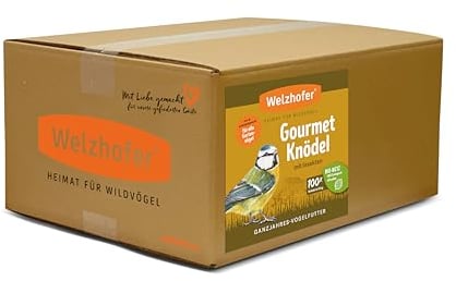 Welzhofer Gourmetknödel mit Insekten 100 Stück x 100g Meisenknödel im Bio-Netz, leckere Energiequelle für Garten- & Wildvögel, verdauungsfördernde Getreideflocken, praktische Kartonagenverpackung