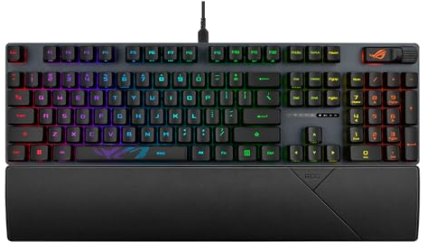 ASUS ROG Strix Scope II Gaming Tastatur in voller Größe, stoßdämpfender Schaumstoff, vorgeschmierte ROG NX Snow Switches, ABS Tasten mit UV-Beschichtung, Multifunktions-Steuerung, Schnellzugriff, RGB