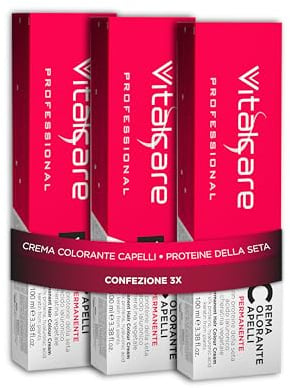 Vitalcare | Professional - Permanente Färbung, Haarfärbecreme, Haarfärbemittel mit Seidenproteinen und Keratin, Nr. 3/00, Dunkelbraun, 3 x 100 ml