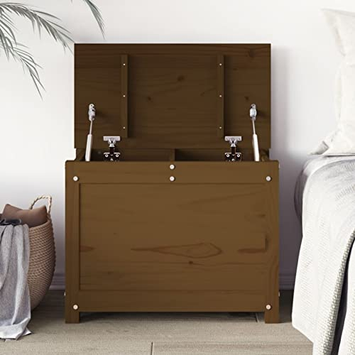 Vopese Truhe mit viel Stauraum Aufbewahrungstruhe mit Deckel Aufbewahrungsbox Möbel Holztruhen für Flur Honigbraun 60x32x45,5 cm Massivholz Kiefer