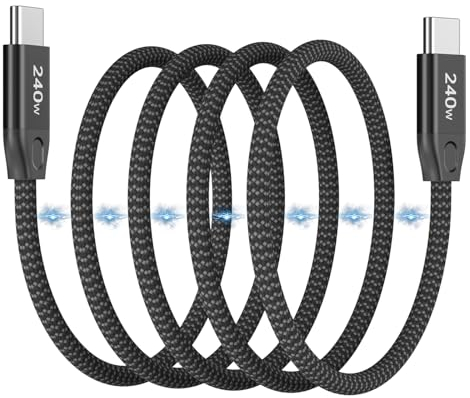 Yingsj Cable Magnético USB C 240W - Cable de Carga Tipo C a Tipo C 1.5M/4.92FT - Nailon Trenzado para iPhone 15, Galaxy, Pad, MacBook