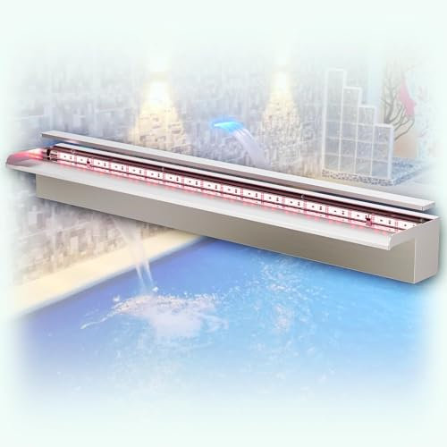 LONGRUN Kit di lame a cascata per laghetto da 90 cm, in acciaio inox 304, fontana per piscina all'aperto con luci LED in 7 colori e telecomando, larghezza 15 cm