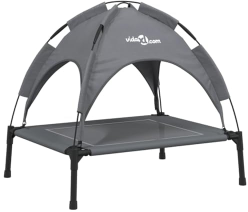 vidaXL Hundeliege, Erhöhtes Hundebett mit Dach, Haustierbett Outdoor mit Baldachin, Haustierliege Hund Schlafplatz Hundesofa, Anthrazit Oxford-Gewebe Stahl