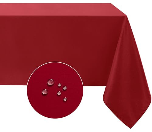 Softalker Tischdecke Weihnachten Rot 240x140 cm Abwaschbare Silvester Tischdecken Wasserabweisend und Fleckschutz aus 210 GSM Polyester Tischtuch Pflegeleicht Table Cloth für Geburtstag Party Festlich
