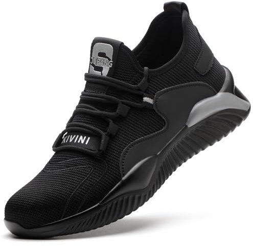TOLHE Zapatos de Seguridad para Hombre Calzado de Seguridad Hombre Mujer Calzado Seguridad Deportivo con Punta de Acero Respirable Antideslizantes Zapatos de Industrial Hombre Negro Gris 38EU