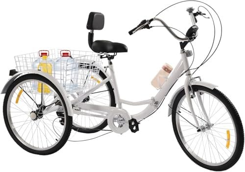 24 7-Räder Dreirad für Erwachsene 7 Gang Fahrrad Trike mit Licht & Einkaufskorb Bicycle Elektro Dreirad Fahrrad Ausgestattet mit Leuchten und Reflektoren