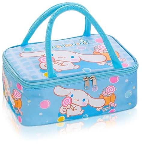 Roffatide Anime Cinnamoroll Lunch Bag mit Griff Isolierte undichte Lunch Box Wiederverwendbare Lunch Bag Mittagessen Kühltasche für Arbeit Picknick Reise Blau