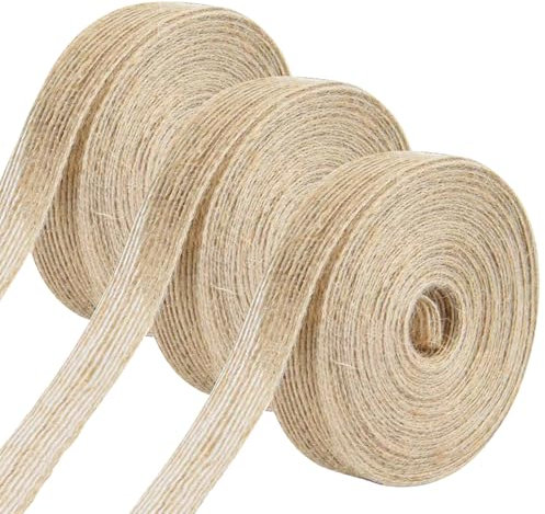 SYEYCW 3 Rouleaux 2CM Toile de Jute, 30M Rouleau Rétro, Ruban de Lin Naturel, Décoration pour Bricolage, Noël, Mariage, Emballage Cadeau, Artisanat