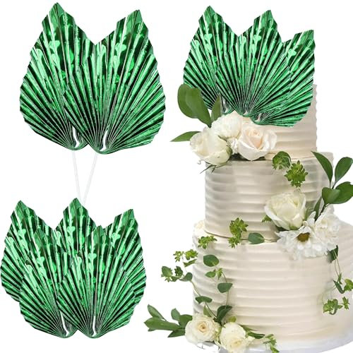 Ephlyn 6Pcs Paper Palm Leaves Fan Cake Toppers Palm Leaf Fan Cake Picks Craft DIY Fan Cupcake Toppers Palm Spear Leaves Cake Decorations for Baby Shower Wedding Birthday Party Supplies Bright Green