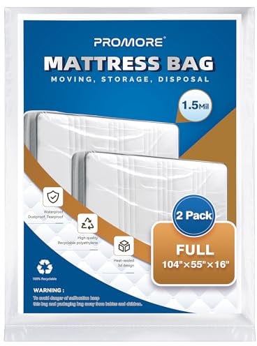 PROMORE Matratzenhülle 140 x 200 cm für Umzug und Lagerung 2Pack Schutzhülle für Matratzen Matratzentasche Aufbewahrung Kunststoff Matratzenbeutel, Reißfeste Wiederverwendbare Matratzentasche