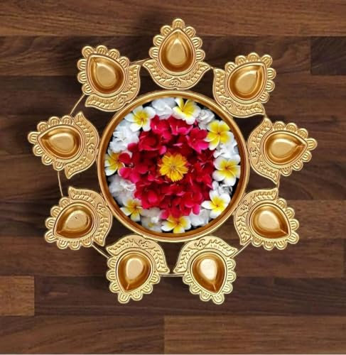 Kalakriti Metal (Set of 2, 14 inch) OM Diya Shape Flower Decorative Urli Bowl for Home Floating Flowers and Tea Light Candles Home Table Decor| Diwali Decoration Items, Golden