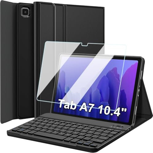 Nanhent Keyboard Case with Screen Protector for Samsung Galaxy Tab A7 10.4 2022/2020 (SM-T500/T503/T505/T507/T509), 9H Tempered Glass, Detachable Wireless Bluetooth Keyboard with Slim Stand Cover