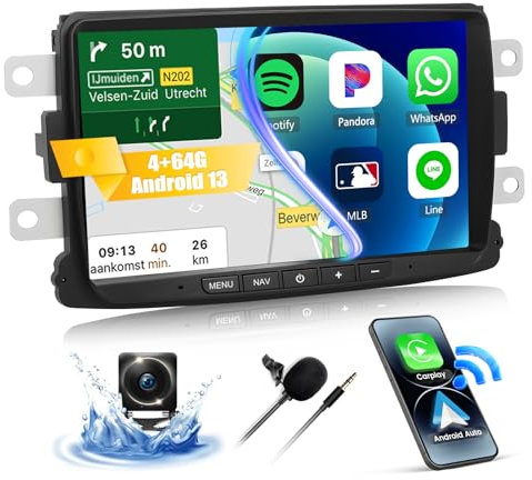 CAMECHO 4+64G 8 Zoll Navi Autoradio für Renault Dacia Logon Sandero Lodgy Captur Plumero Muelles, Android 13 Wireless Carplay Bluetooth Radio mit Rückfahrkamera Android Auto WiFi GPS AI DSP FM/RDS