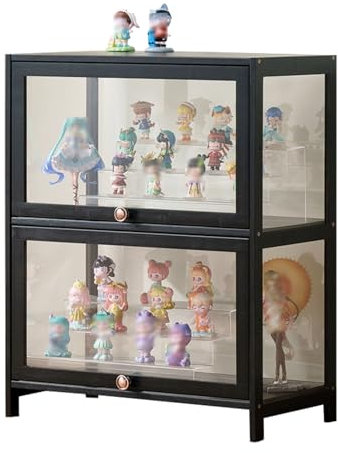Koubhyj Vitrines en Verre, Vitrine Meuble de Rangement, vitrine pour Objets de Collection Vitrine Transparente Vitrine Murale pour La Maison(60x33x73cm-2Couche/Noir-Transparent de Tous Les Côtés)