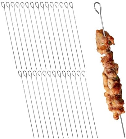 Relaxdays Set 30 Spiedini in Acciaio Inox per Barbecue, Spiedi da Griglia per Carne e Verdure al BBQ, L: 28cm, Argentato