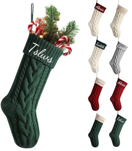 Generisch Nikolausstrumpf Personalisiert Weihnachtsstrumpf, Gestickt Nikolaus Socken, Nikolausstiefel Zum Befüllen Mit Namen Weihnachtssocken Zum Aufhängen Maschenware 18inch/46cm (Grün)