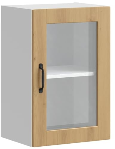 vidaXL Porto wall cabinet with glass door - engineered wood kitchen cupboard in artisan oak - 40x31x60 cm, durable moisture- storage