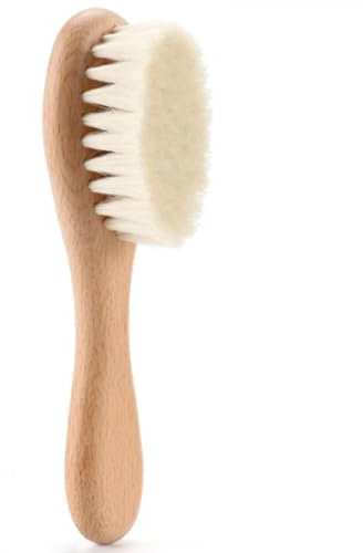 Babybürste, Baby Haarbürste 1.7x0,6 Zoll Wolle weiche Haarbürste mit Buchengriff Babykamm für Baby Kopfhautpflege Babyparty Registrierung Geschenk