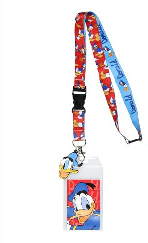 Disney Cordon réversible classique Donald Duck avec porte-badge transparent et breloque en caoutchouc Donald de 5,1 cm