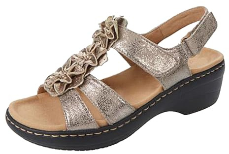 Sandals for Women Wide Fit Orthopedic Sandals with Arch Support T-Strap Walking Sandals Leather Wedge Sandals Ladies Sandals for Plantar Fasciitis Orthopedic Shoes Cushion Walk Sandals Summer Shoes