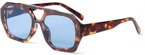 Laurinny Retro Pilot Sonnenbrille für Damen Herren Klassische Hexagonal Sonnenbrille Double Bridge Sonnenbrillen(Schildpatt/Blauer)