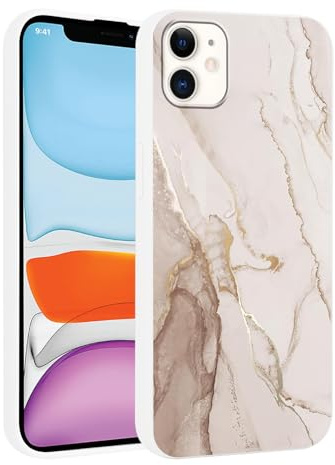 Phoona Cute White Marble Print Phone Case for iPhone 11 6.1, with Aesthetics Pattern Design Thin Soft TPU Silicone Cases, Shockproof Bumper Protector Camera Girls Women Cover, for iPhone 11