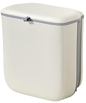 9L Poubelle Murale Cuisine, Poubelle Cuisine, Poubelle de Camping, Poubelle de Cuisine Pliable Anti Odeur, Poubelle Compost Murale pour Salle de Bain, Camping, Bureau, sous Evier, Blanc (Crème)